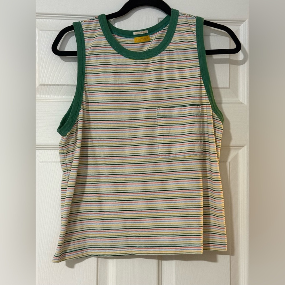 MOTHER Strong and Silent Type Multicolor Striped Tank with Green Trim